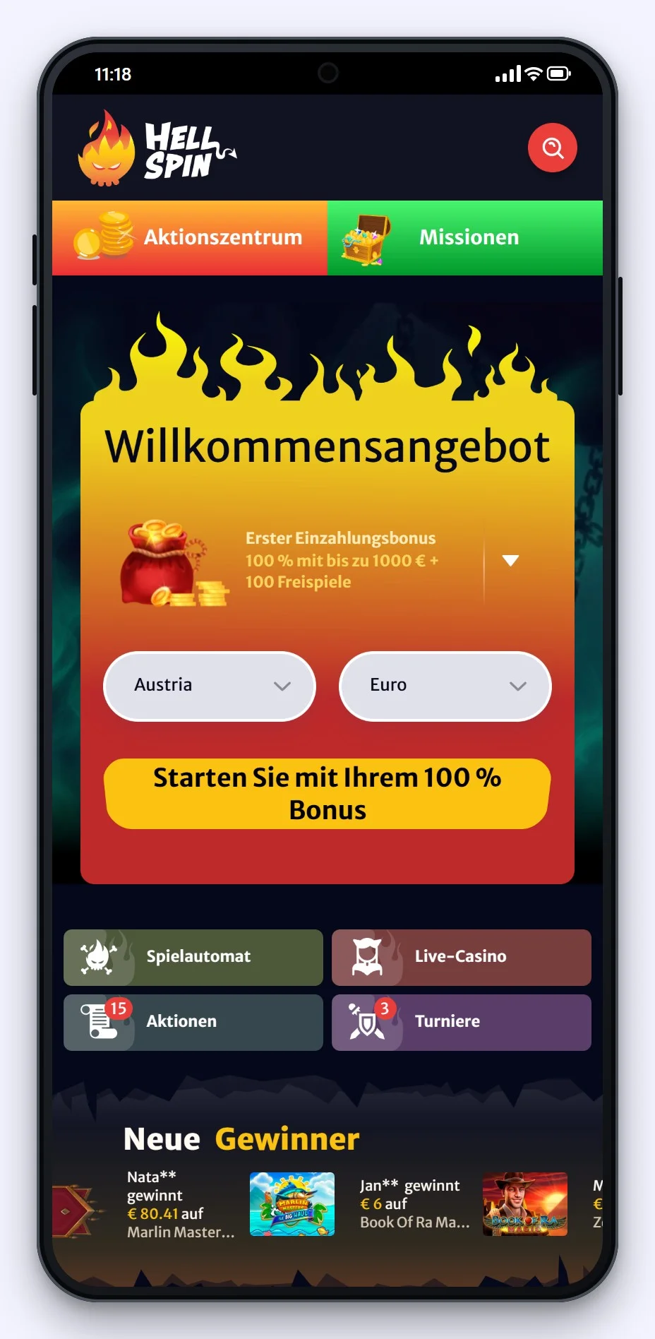 Curacao Casino: die Startseite des Casinos HellSpin