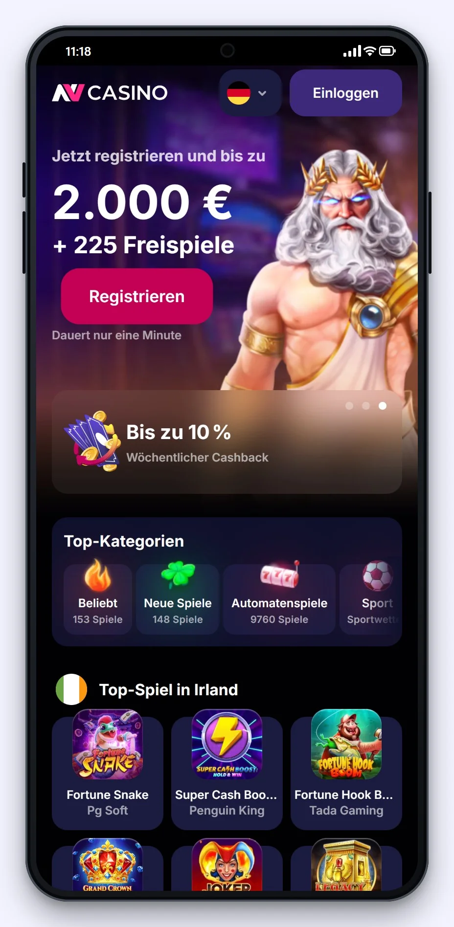 Online Casino Curacao Lizenz: die Startseite des Casinos NV Casino