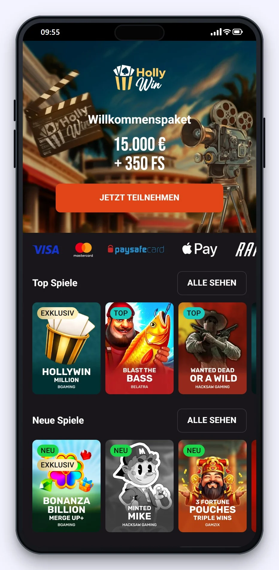 Curacao Casinos: die Startseite des Casinos Hollywin