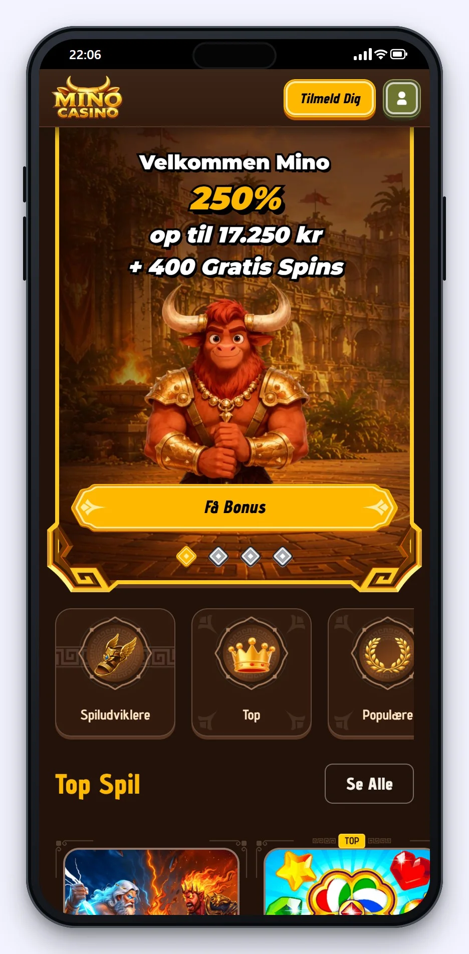 online casino curacao: forsiden på casinoet Mino Casino