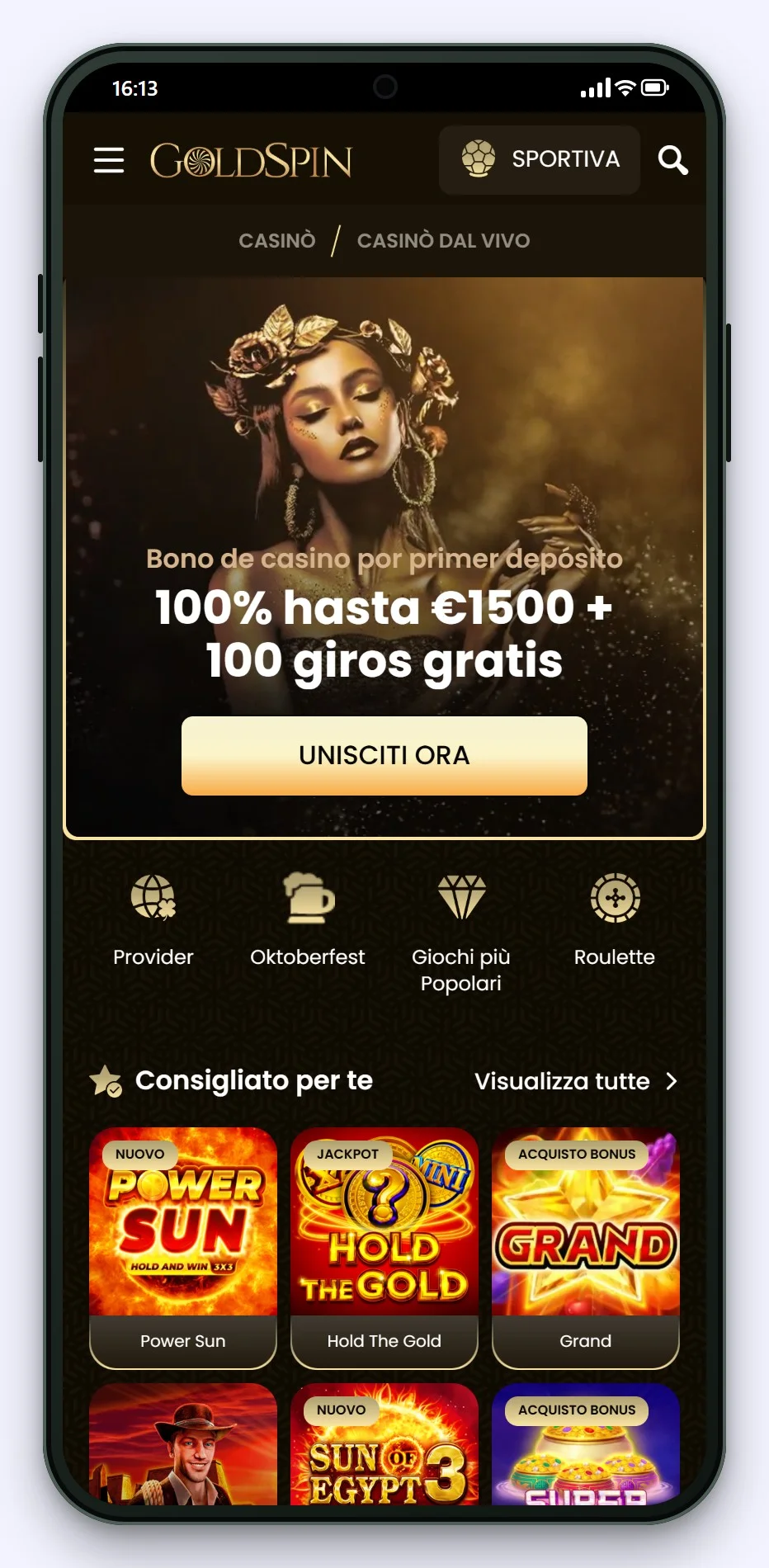 casinos online curacao: la portada de Goldspin