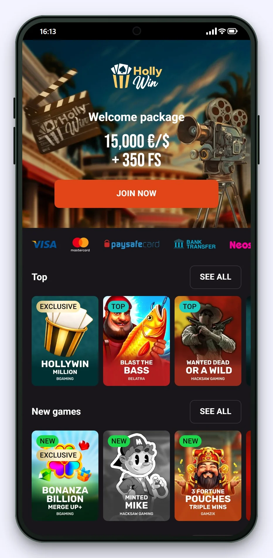 casino licencia curazao: el lobby de Hollywin