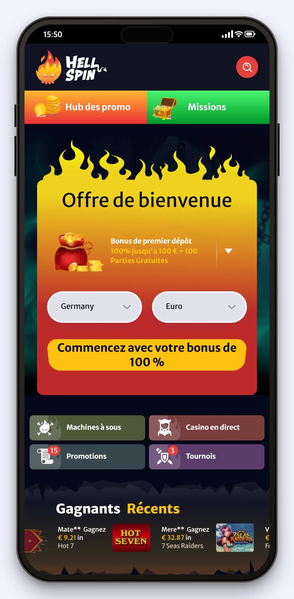curacao casino: la page d'accueil du casino HellSpin
