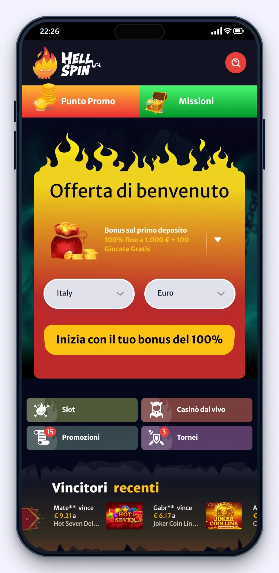 casino curacao: la pagina principale di HellSpin