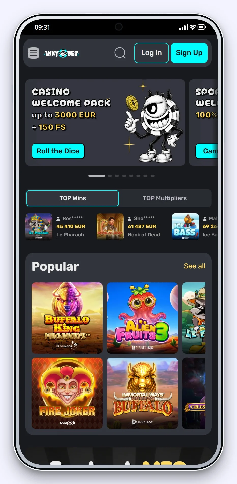 curacao online casino: de homepage van casino InkyBet