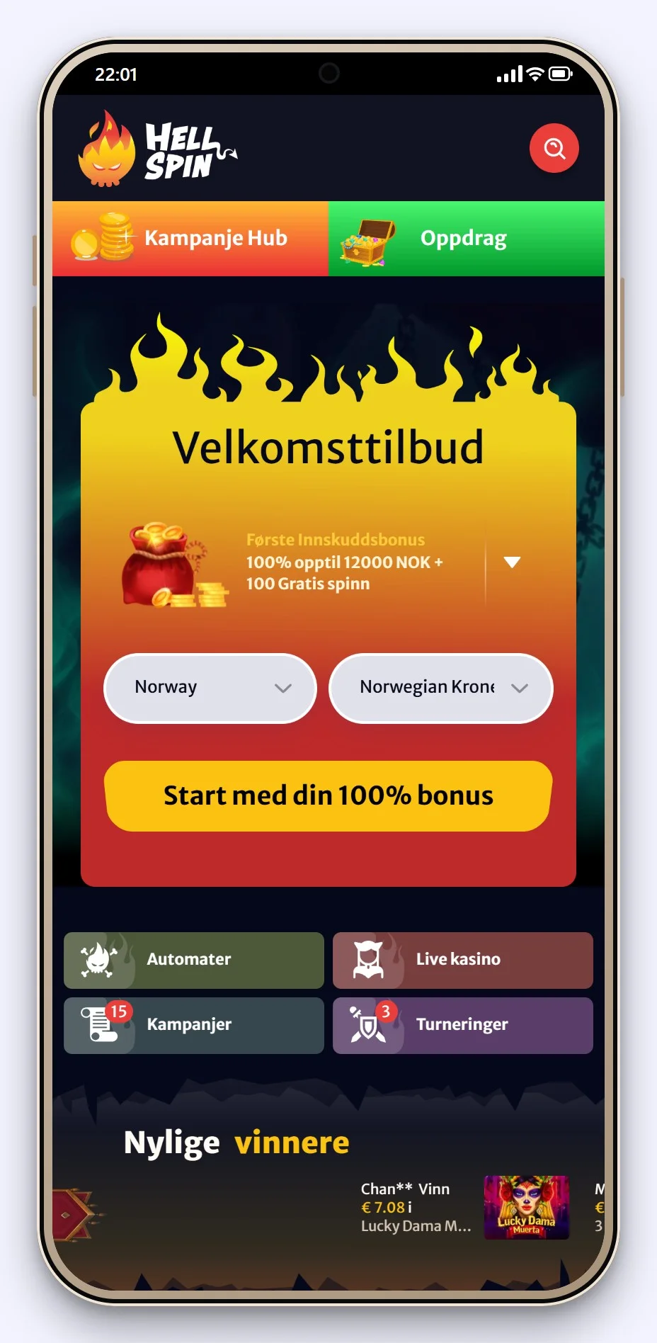 casino med curacao: forsiden til casinoet HellSpin