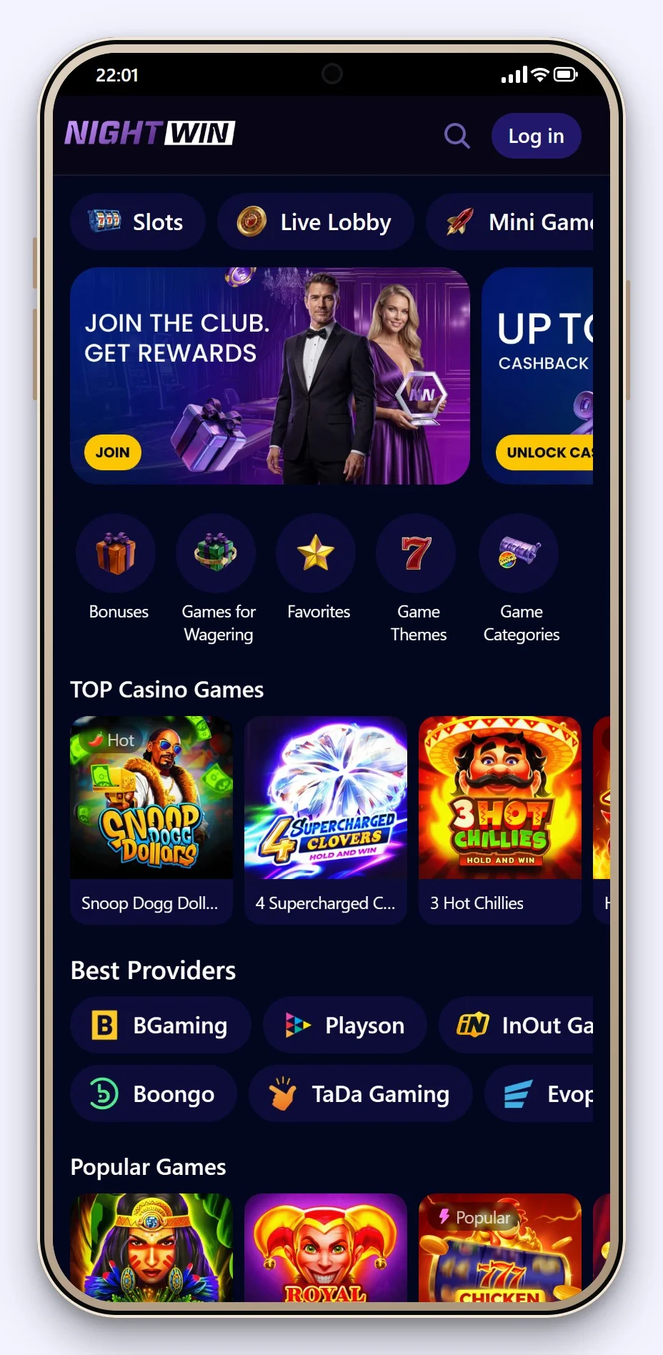 curacao casino: forsiden til casinoet NightWin