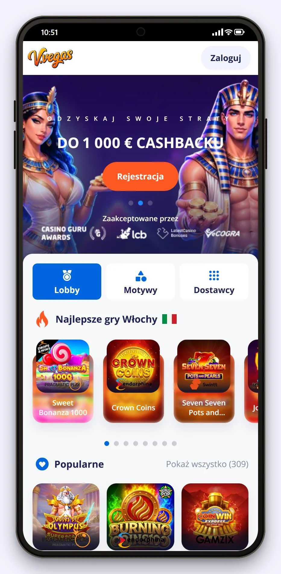 nowe strony kasynowe z licencją curacao: lobby kasyna Vulkan Vegas