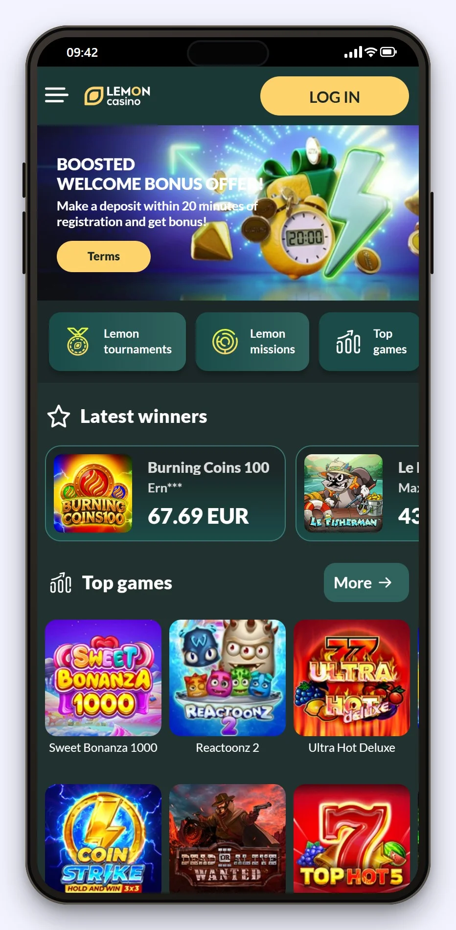 curacao casinos accepting uk players: the Lemon Casino homepage
